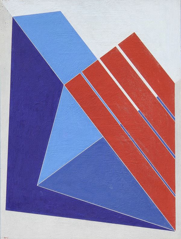 Blocco su fondo grigio  (1974)  - tecnica mista su cartone - Auction Arte Moderna  [..]