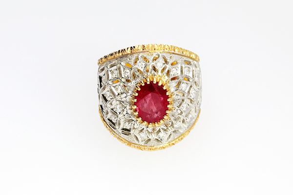Anello rubino e diamante